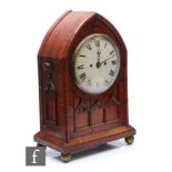 A mid 19th century mahogany cased bracket clock, twin fusee striking movement on a bell, painted