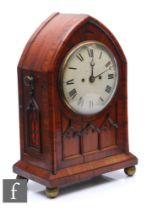 A mid 19th century mahogany cased bracket clock, twin fusee striking movement on a bell, painted