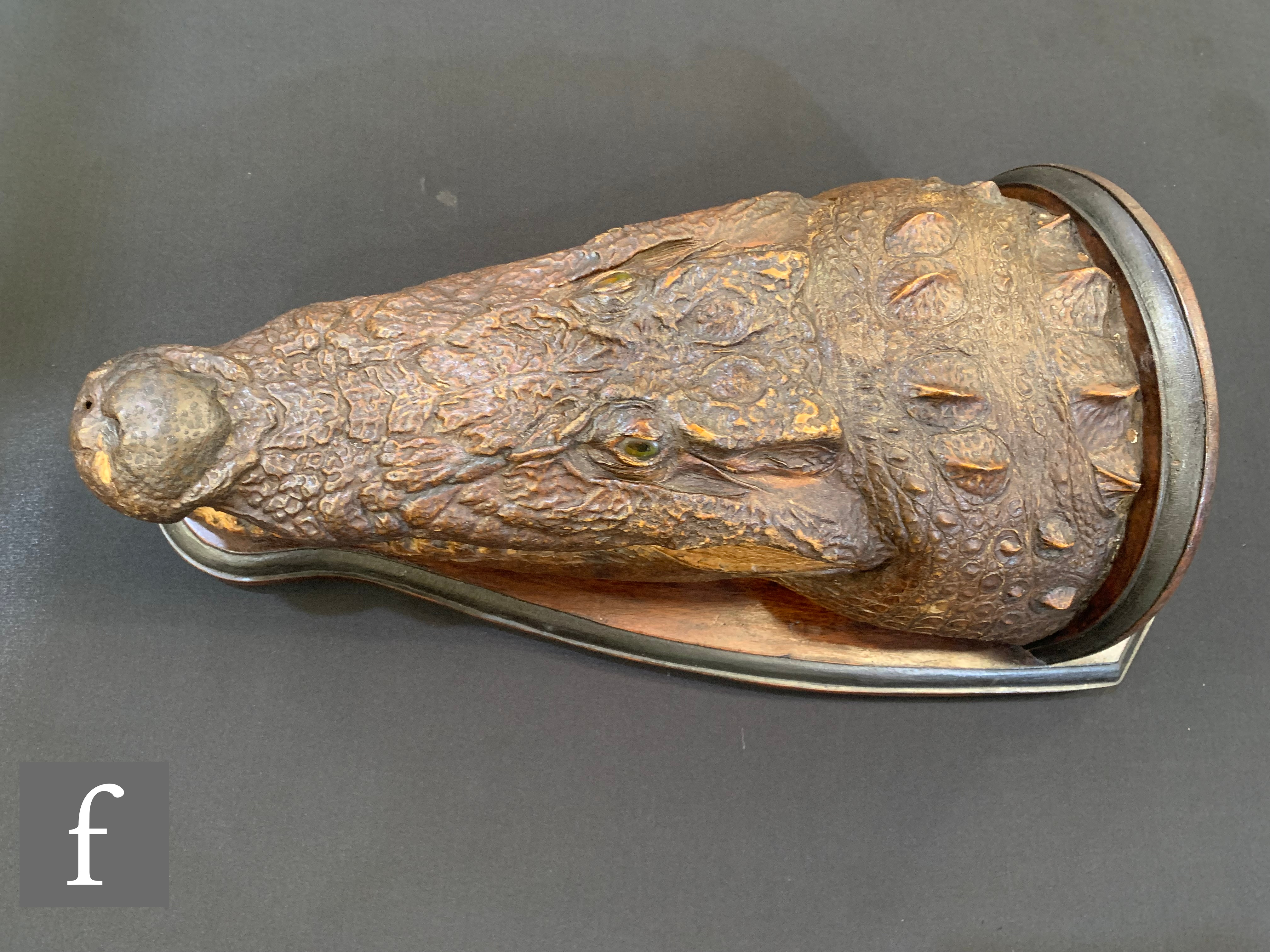 A late 19th to early 20th Century taxidermy head study of Mugger Head crocodile (Crocodylus - Image 2 of 4
