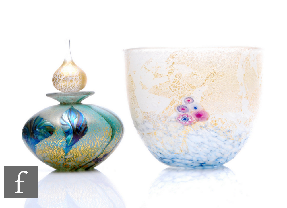 A contemporary Jonathan Harris studio glass bowl, of high sided form, decorated with stylised