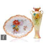 Two Doulton Burslem porcelain items, to include a twin handled tapered vase, with scalloped