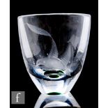 A 20th Century Vicke Lindstrand for Kosta clear crystal vase, of ovoid form engraved with a stylised