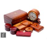 A Victorian burr walnut domed jewellery box, a Thuya wooden box, various other boxes and a modern