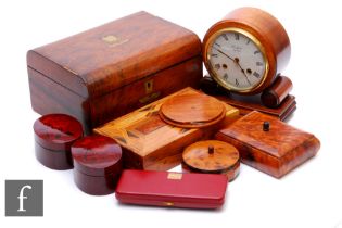 A Victorian burr walnut domed jewellery box, a Thuya wooden box, various other boxes and a modern