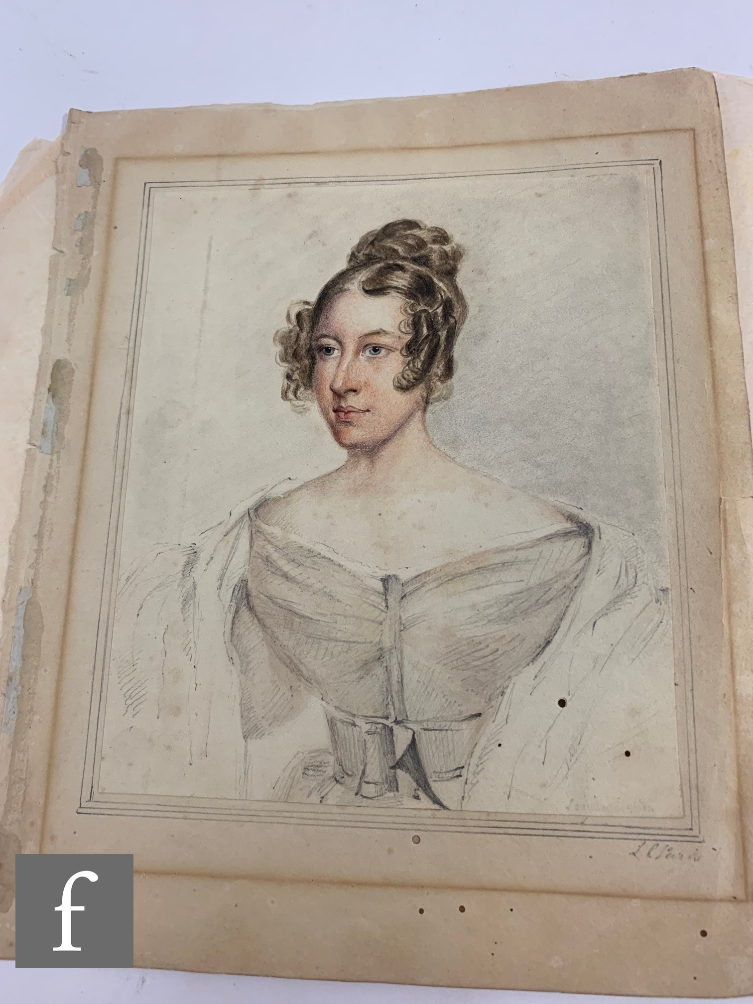 A mid 19th Century leather bound album containing watercolour portraits of the Paris family, studies - Image 3 of 19