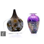 A contemporary Jonathan Harris for Isle of Wight studio glass small Black Azurene fish vase,