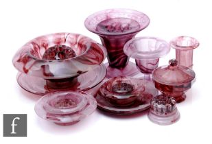 A collection of 1930s Davidsons amethyst Cloud Glass, to include a large footed and flared vase,