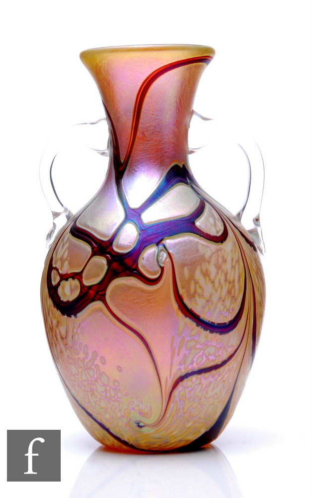 A contemporary Richard P. Golding studio glass vase, of ovoid form with flared neck and applied