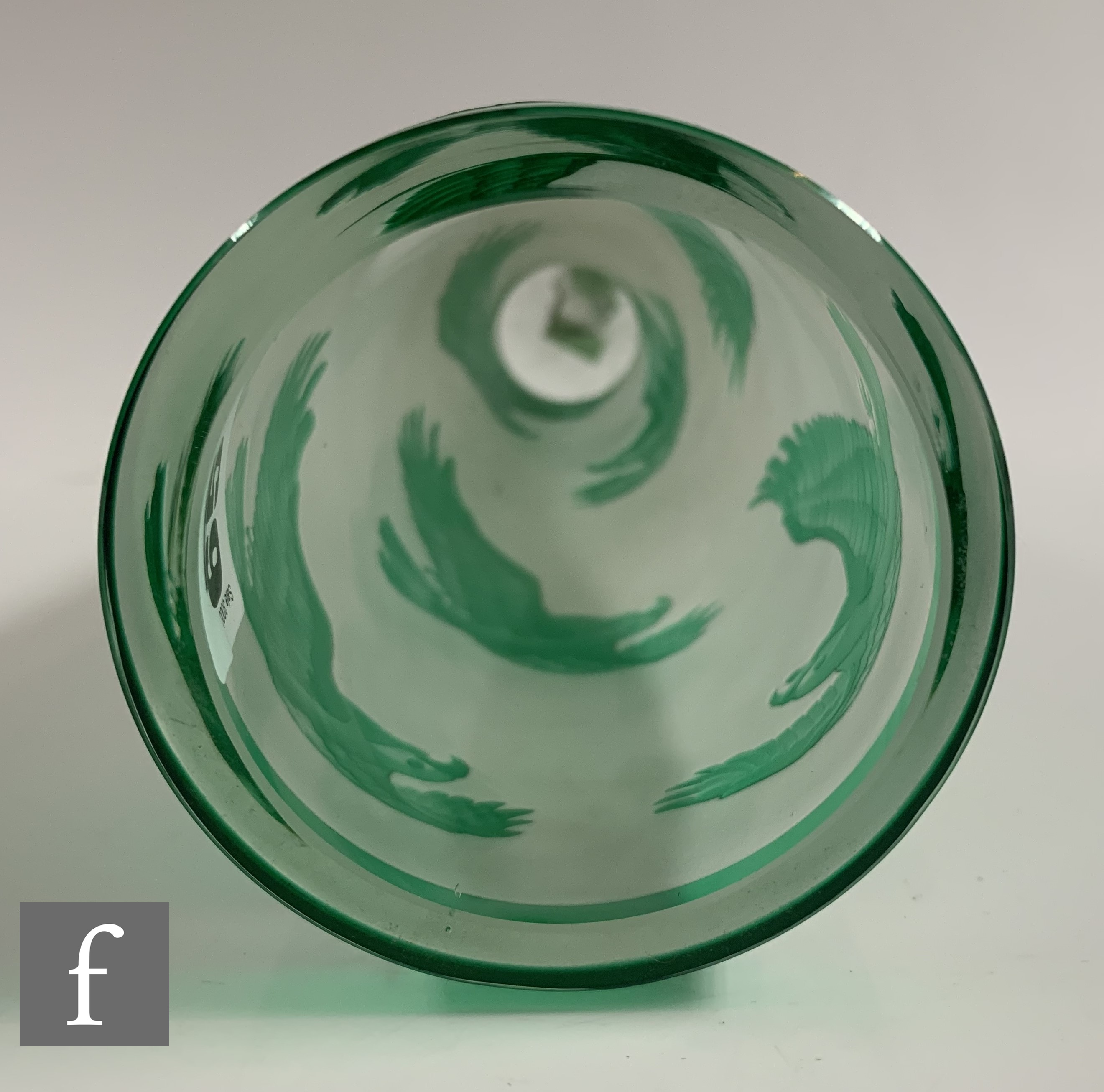 A later 20th Century cameo glass vase of footed swollen sleeve form, cased in green over clear - Image 4 of 5