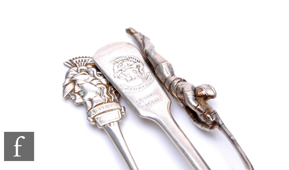 A group of three early silver teaspoons made for the Artists Rifles. (3)