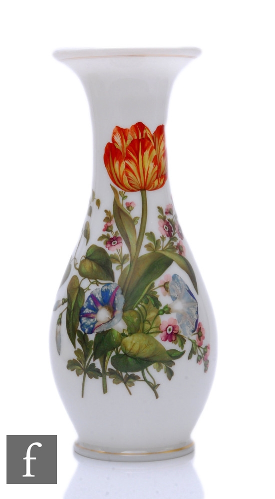 A large 19th Century Richardsons Vitrified enamel opal glass vase of footed skittle form with