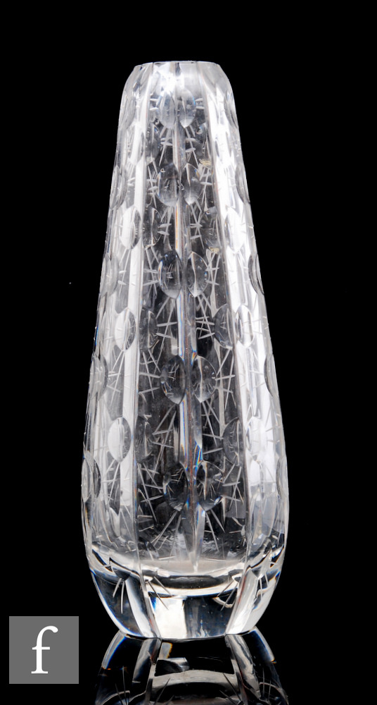 A mid 20th Century continental clear crystal glass vase, possibly Czech, the tapered sleeve form