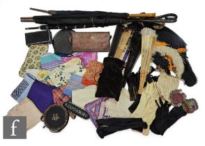 An assorted collection of Victorian and later textiles and accessories, to include an ebony dressing