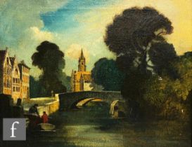 BERTRAM NICHOLLS (1883-1975) - 'Bruges, Evening', oil on canvas, signed, bears Fine Art Society,