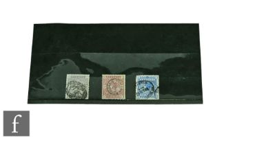 Three Queen Victoria stamps, 2/6, 5 shillings and 10 shillings. (3)