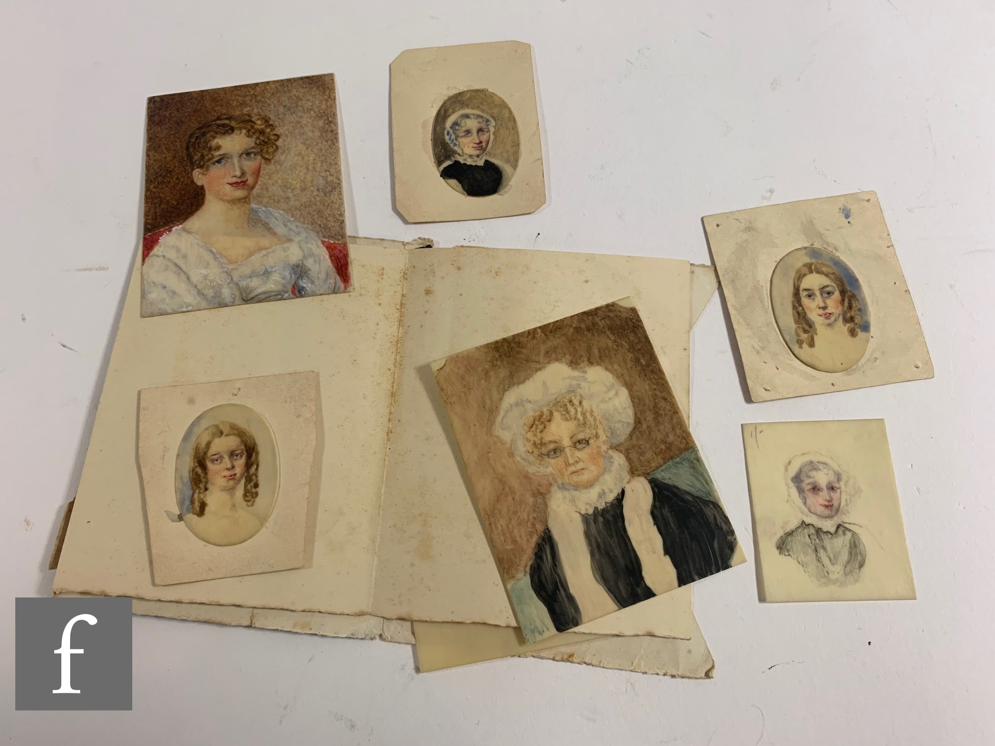 A mid 19th Century leather bound album containing watercolour portraits of the Paris family, studies - Image 2 of 19