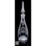A late 20th Century Stuart & Sons glass decanter of club form, engraved with the coat of arms for