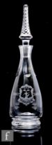 A late 20th Century Stuart & Sons glass decanter of club form, engraved with the coat of arms for