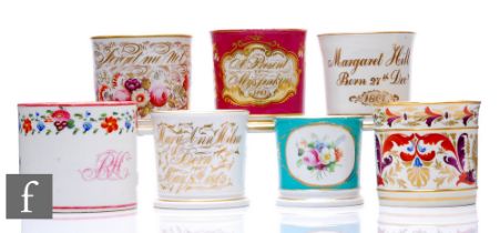 A collection of 19th Century English porcelain mugs, factories to include Derby and Coalport,