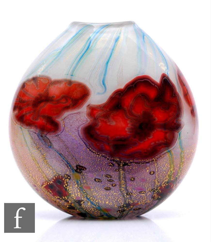 A contemporary Jonathan Harris studio graal glass vase in the Poppy Shard pattern, internally