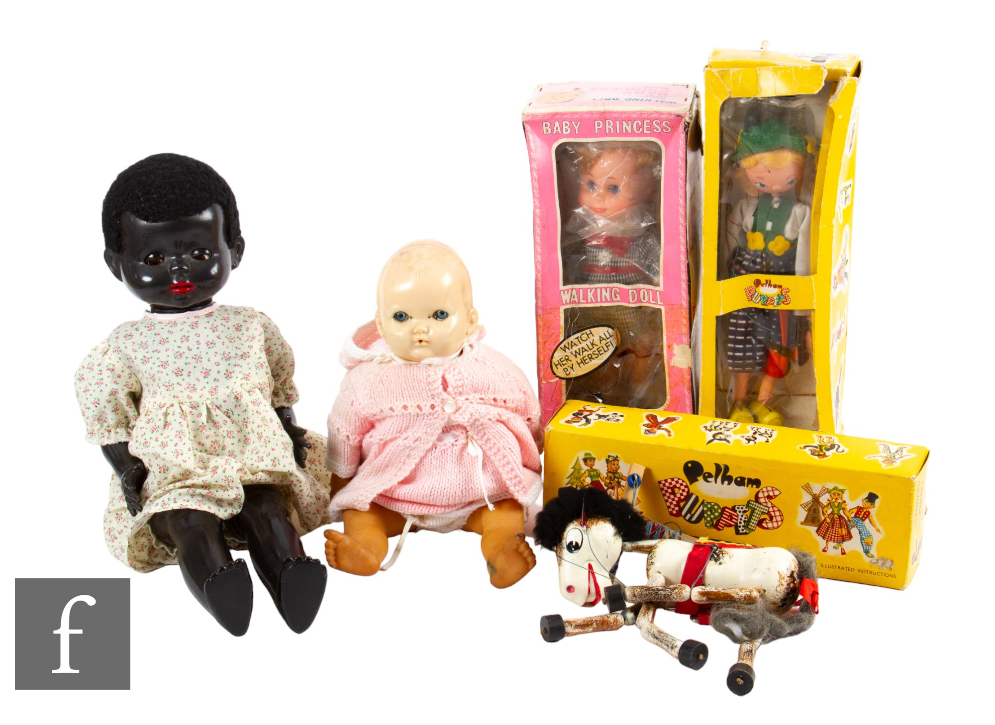 A collection of assorted dolls and puppets, to include Pelham Puppets Horse, Pelham Puppets Tyrolean