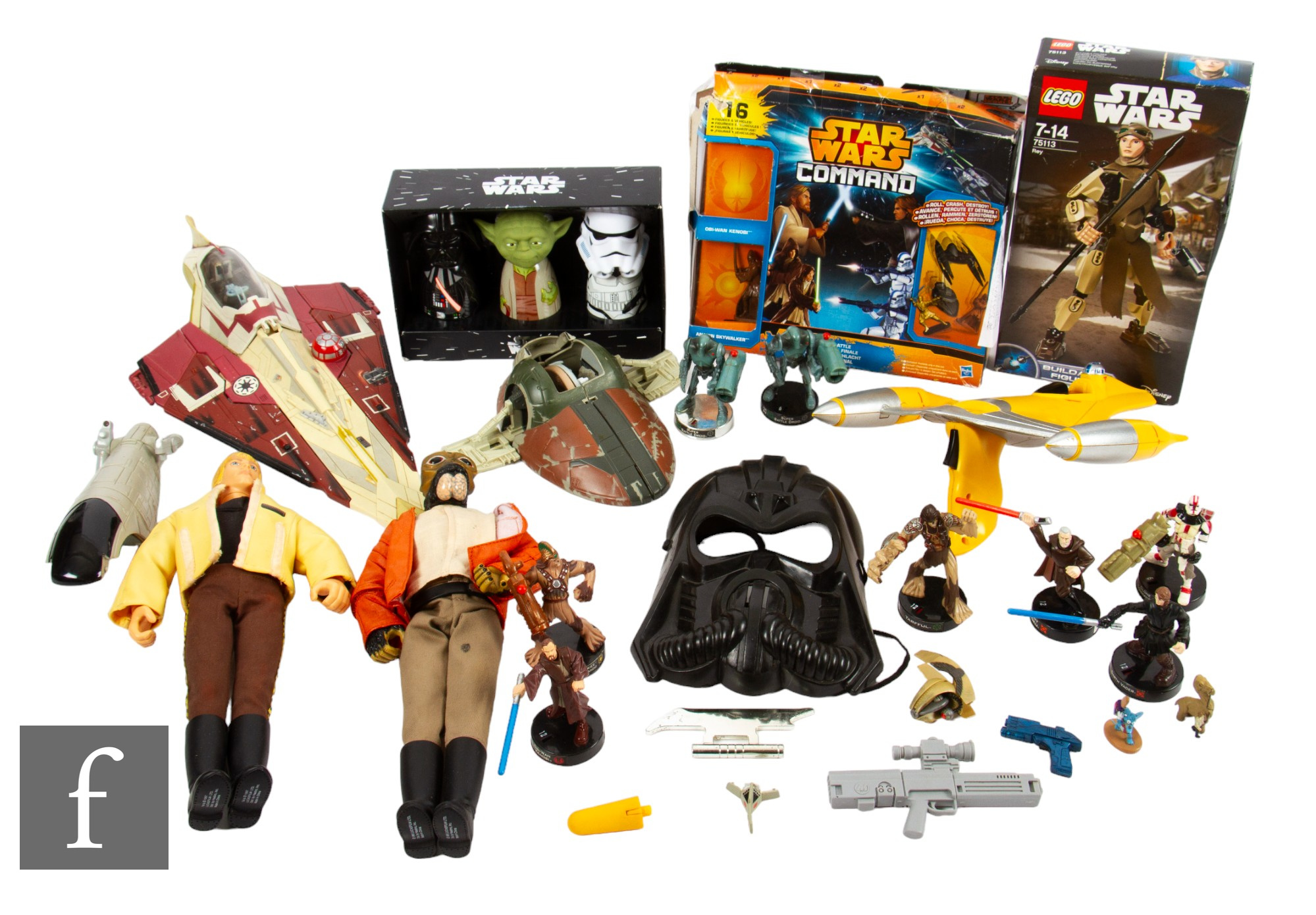 A collection of Star Wars related toys and lego, to include boxed buildable figures, various
