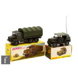 Two French Dinky diecast military models, 824 Berliet 'Gazelle' and 810 Command Jeep with plastic