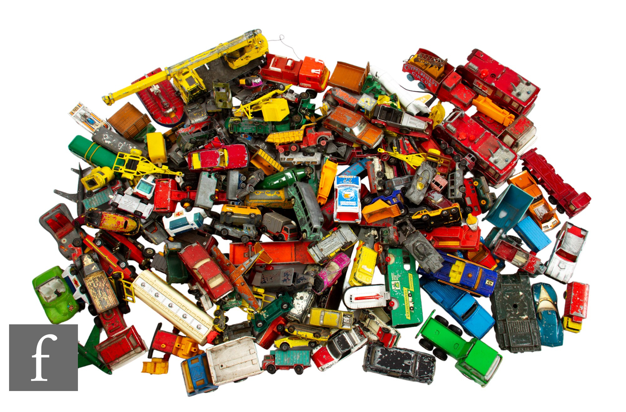 A collection of assorted playworn diecast models, to include Dinky, Corgi, Matchbox and similar. (