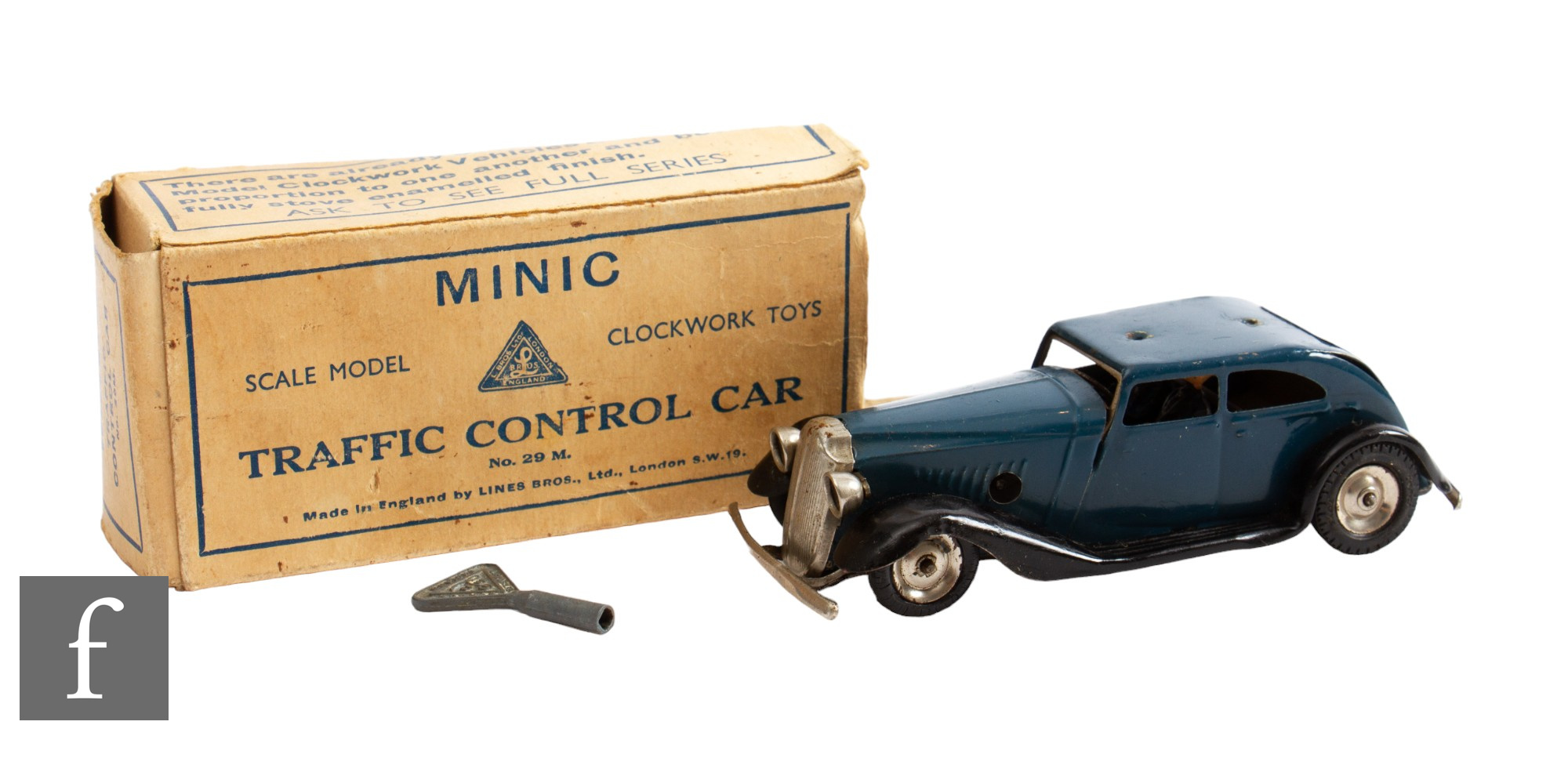 A Triang Minic Vauxhall Traffic Control Car, in dark blue and black with two policeman figures,