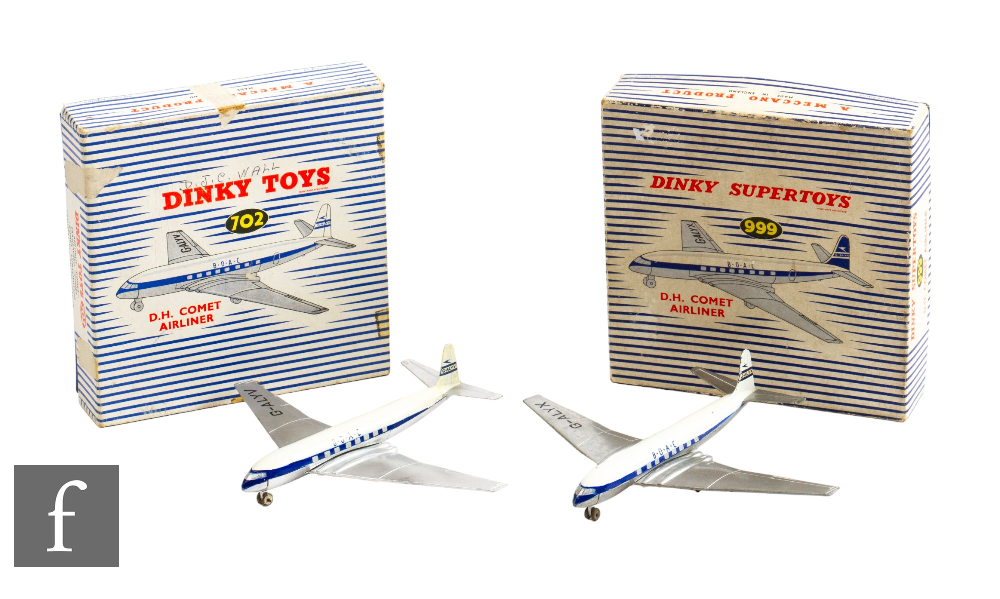 Two Dinky Supertoys aircraft, to include No.999 BOAC De Haviland Comet 'G-ALYV', boxed and No. 702