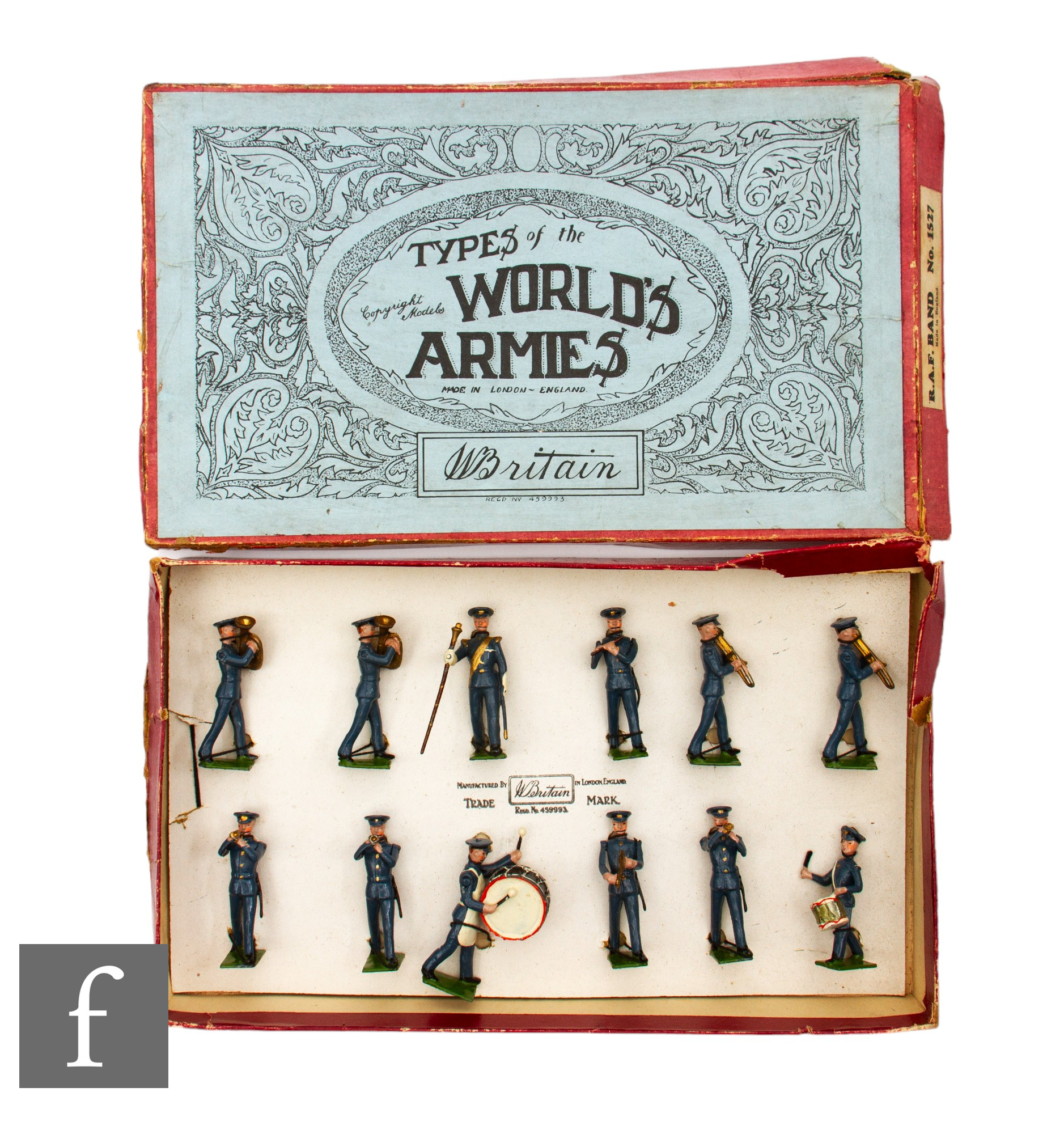 A Britains Types of the World's Armies 1527 RAF Band, pre-war version, comprising Drum Major and