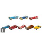 Eight Dinky diecast model cars including racing cars, comprising 23K Talbot Lago, 23F Alfa Romeo,