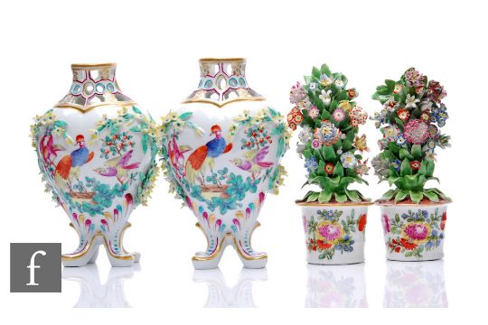 A collection of Meissen style porcelain items, to include a pair of reticulated encrusted vases, - Image 1 of 3