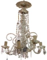 A 19th Century Continental 'Murano' type five branch glass Chandelier, with scroll arms and