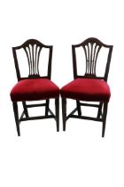 A set of 6 - 19th Century mahogany Hepplewhite type Dining Chairs, with pierced splat, covered in