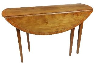 An inlaid mahogany and satinwood banded drop leaf gate leg Table, George III and later, with demi-