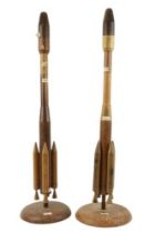 A very unusual matching pair of tall Table Ornaments, constructed to a rocket design, each part