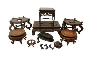 A collection of various sized hardwood and carved Chinese Vase and other Stands, as a collection. (