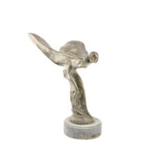 A fine large sculptured white metal Figure, of The Spirit of Ecstasy, indistinctly signed on