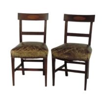 A good set of 7 late 19th Century Sheraton style inlaid mahogany Dining Chairs, each back rail