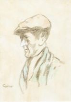 William Conor RHA, RA (1881 - 1968)  'Man In Flat Cap,' crayon, approx. 20cms x 15cms (8" x 6")