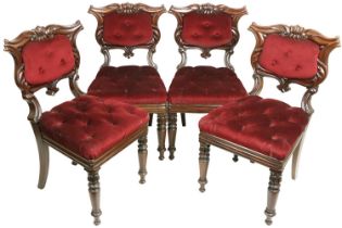 A set of 4 Victorian mahogany Side Chairs, each with a cartouche shaped back with upholstered centre