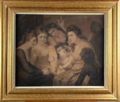After Reynolds Coloured Mezzotint, "Figures Gathered Together - Storytelling," 50cms x 61cms (19 3/