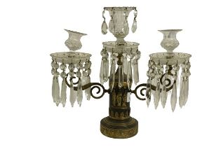 A fine quality Regency ormolu three branch lustre Light, the central two tier sconce with droplets