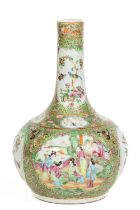A colourful Cantonese porcelain long neck Bottle Vase, 19th Century, decorated in the Famille Rose