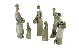 Six Lladro porcelain Figures of females, various heights, tallest 36cms (14") the smallest 18cms (
