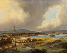 Robert Jobson, Irish (XX-XXI) "Wexford Landscape, with Estuary and Mountains," O.O.C., approx. 60cms