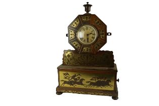 A Regency style rosewood cased Mantel Clock, the octagonal top with urn finial and brass dial and