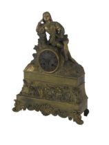 An attractive 19th Century French ormolu figural Mantle Clock, the top with male resting against a