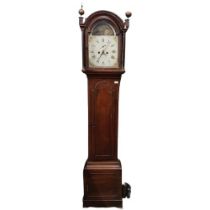 A late 18th / early 19th Century oak cased dome top Grandfather Clock, the arched glazed door